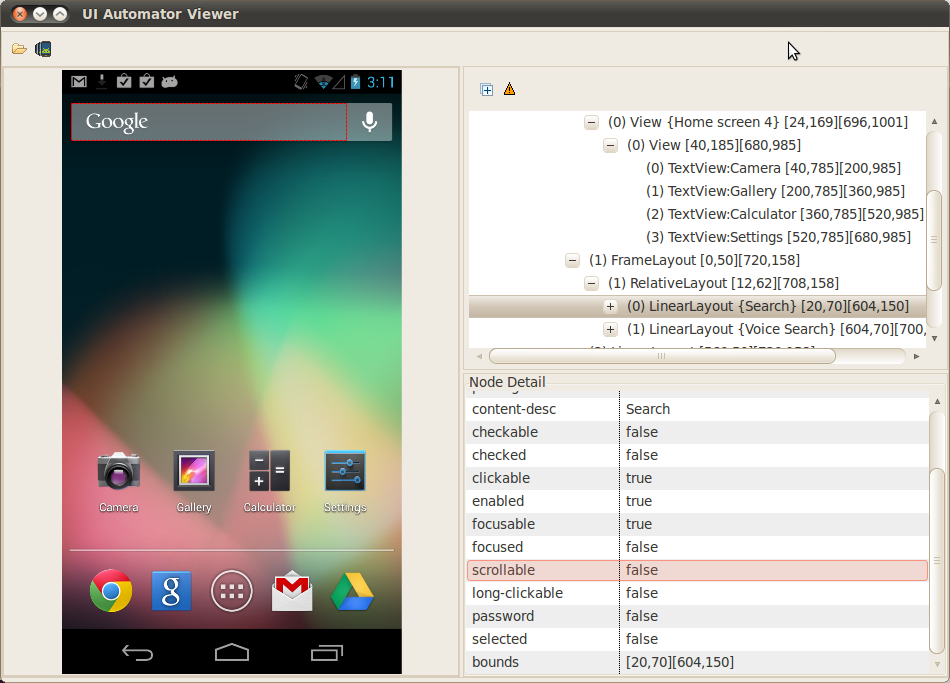 User interface of uiautomatorviewer tool